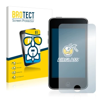 Vorderseite einer Produktverpackung mit dem Markenlogo BROTECT. Daneben ist das Gerät Apple iPod Touch (2. Gen.) mit dem zugeh