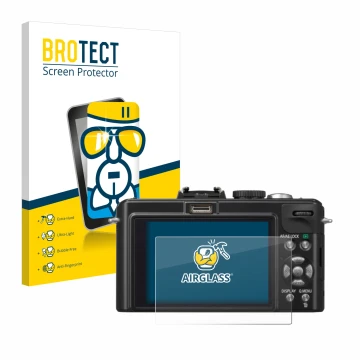 Vorderseite einer Produktverpackung mit dem Markenlogo BROTECT. Daneben ist das Gerät Panasonic Lumix DMC-LX5 mit dem zugehöri