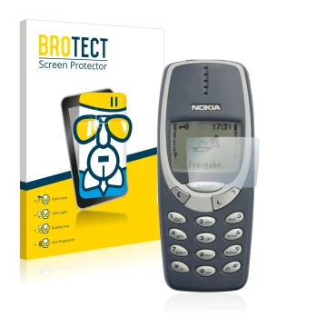 Vorderseite einer Produktverpackung mit dem Markenlogo BROTECT. Daneben ist das Gerät Nokia 3310 2011 mit dem zugehörigen Disp