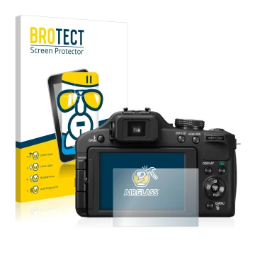 Vorderseite einer Produktverpackung mit dem Markenlogo BROTECT. Daneben ist das Gerät Panasonic Lumix DMC-FZ150 mit dem zugehö