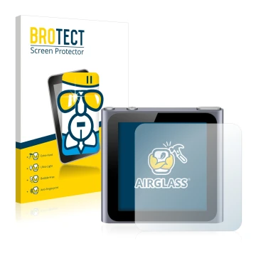 Vorderseite einer Produktverpackung mit dem Markenlogo BROTECT. Daneben ist das Gerät Apple iPod nano 2011 (6. Gen.) mit dem z