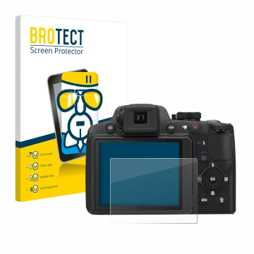 Vorderseite einer Produktverpackung mit dem Markenlogo BROTECT. Daneben ist das Gerät Nikon Coolpix P510 mit dem zugehörigen D