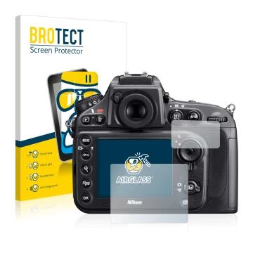 Vorderseite einer Produktverpackung mit dem Markenlogo BROTECT. Daneben ist das Gerät Nikon D800 mit dem zugehörigen Displaysc