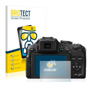Vorderseite einer Produktverpackung mit dem Markenlogo BROTECT. Daneben ist das Gerät Panasonic Lumix DMC-FZ200 mit dem zugehö