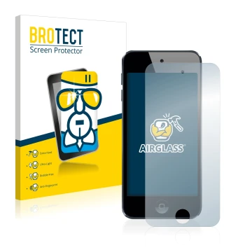 Vorderseite einer Produktverpackung mit dem Markenlogo BROTECT. Daneben ist das Gerät Apple iPod Touch (5. Gen.) mit dem zugeh