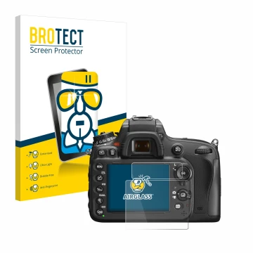 Vorderseite einer Produktverpackung mit dem Markenlogo BROTECT. Daneben ist das Gerät Nikon D600 mit dem zugehörigen Displaysc