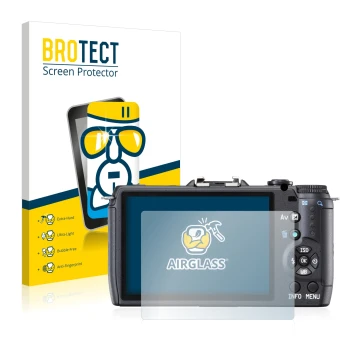 Vorderseite einer Produktverpackung mit dem Markenlogo BROTECT. Daneben ist das Gerät Pentax Q10 mit dem zugehörigen Displaysc