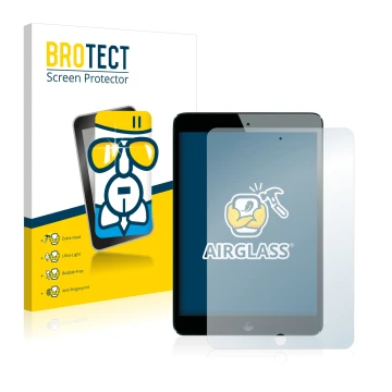 Vorderseite einer Produktverpackung mit dem Markenlogo BROTECT. Daneben ist das Gerät Apple iPad Mini 1 2012 mit dem zugehörig