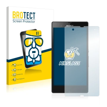 Vorderseite einer Produktverpackung mit dem Markenlogo BROTECT. Daneben ist das Gerät Sony Xperia Z C6602 C6603 mit dem zugehö