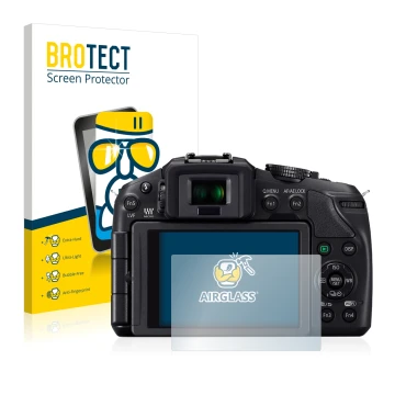 Vorderseite einer Produktverpackung mit dem Markenlogo BROTECT. Daneben ist das Gerät Panasonic Lumix DMC-G6 mit dem zugehörig
