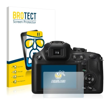 Vorderseite einer Produktverpackung mit dem Markenlogo BROTECT. Daneben ist das Gerät Panasonic Lumix DMC-FZ72 mit dem zugehör