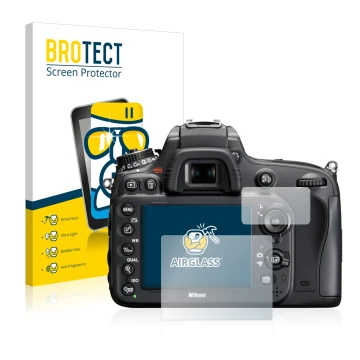 Vorderseite einer Produktverpackung mit dem Markenlogo BROTECT. Daneben ist das Gerät Nikon D610 mit dem zugehörigen Displaysc