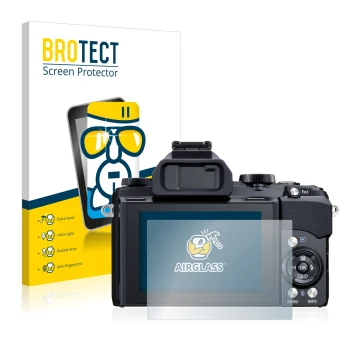 Vorderseite einer Produktverpackung mit dem Markenlogo BROTECT. Daneben ist das Gerät Olympus Stylus 1 mit dem zugehörigen Dis