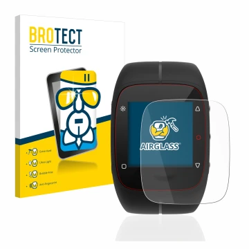 Vorderseite einer Produktverpackung mit dem Markenlogo BROTECT. Daneben ist das Gerät Polar M400 mit dem zugehörigen Displaysc