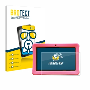 Vorderseite einer Produktverpackung mit dem Markenlogo BROTECT. Daneben ist das Gerät Contixo Kids 7