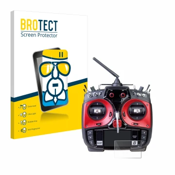 Vorderseite einer Produktverpackung mit dem Markenlogo BROTECT. Daneben ist das Gerät Graupner MZ-24 mit dem zugehörigen Displ