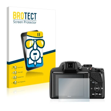 Vorderseite einer Produktverpackung mit dem Markenlogo BROTECT. Daneben ist das Gerät Nikon Coolpix P530 mit dem zugehörigen D