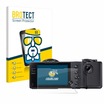 Vorderseite einer Produktverpackung mit dem Markenlogo BROTECT. Daneben ist das Gerät Sigma dp2 Quattro mit dem zugehörigen Di