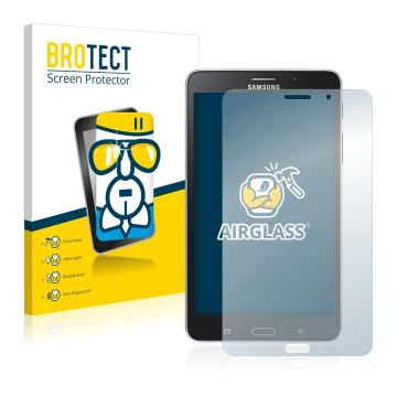 Vorderseite einer Produktverpackung mit dem Markenlogo BROTECT. Daneben ist das Gerät Samsung Galaxy Tab Tab 4 7.0 LTE mit dem