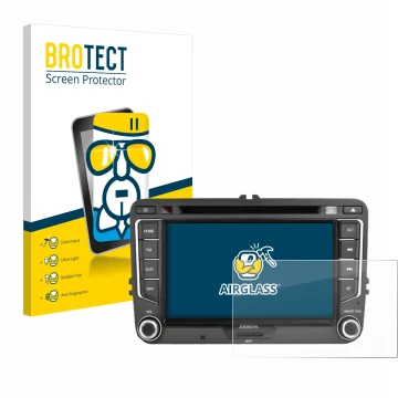 Vorderseite einer Produktverpackung mit dem Markenlogo BROTECT. Daneben ist das Gerät Zenec E>Go 7