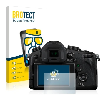 Vorderseite einer Produktverpackung mit dem Markenlogo BROTECT. Daneben ist das Gerät Panasonic Lumix DMC-FZ1000 mit dem zugeh