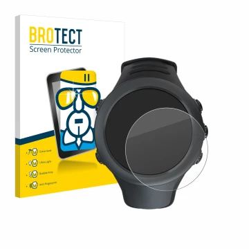 Vorderseite einer Produktverpackung mit dem Markenlogo BROTECT. Daneben ist das Gerät Suunto Ambit3 Sport Black mit dem zugehö