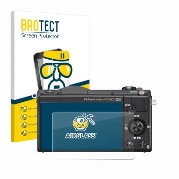 Vorderseite einer Produktverpackung mit dem Markenlogo BROTECT. Daneben ist das Gerät Sony Alpha 5100 (DSLR-A5100) mit dem zug