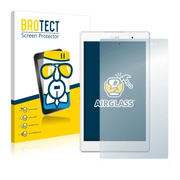 Vorderseite einer Produktverpackung mit dem Markenlogo BROTECT. Daneben ist das Gerät Sony Xperia Z3 Tablet Compact SGP621 mit