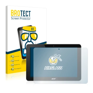 Vorderseite einer Produktverpackung mit dem Markenlogo BROTECT. Daneben ist das Gerät Acer Iconia Tab 10 A3-A20 mit dem zugehö