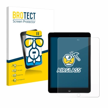 Vorderseite einer Produktverpackung mit dem Markenlogo BROTECT. Daneben ist das Gerät Apple iPad Air 2 2014 mit dem zugehörige