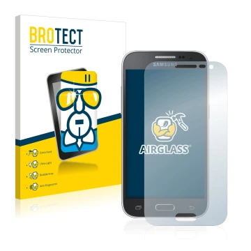 Vorderseite einer Produktverpackung mit dem Markenlogo BROTECT. Daneben ist das Gerät Samsung Galaxy Core Prime G360 mit dem z