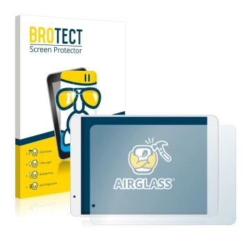 Vorderseite einer Produktverpackung mit dem Markenlogo BROTECT. Daneben ist das Gerät Teclast X89HD mit dem zugehörigen Displa