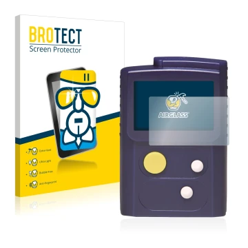 Vorderseite einer Produktverpackung mit dem Markenlogo BROTECT. Daneben ist das Gerät Swissphone RES.Q mit dem zugehörigen Dis
