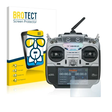 Vorderseite einer Produktverpackung mit dem Markenlogo BROTECT. Daneben ist das Gerät Robbe Futaba T18SZ mit dem zugehörigen D