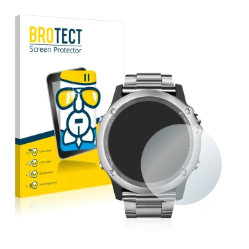 Vorderseite einer Produktverpackung mit dem Markenlogo BROTECT. Daneben ist das Gerät Garmin Fenix 3 Saphir mit dem zugehörige