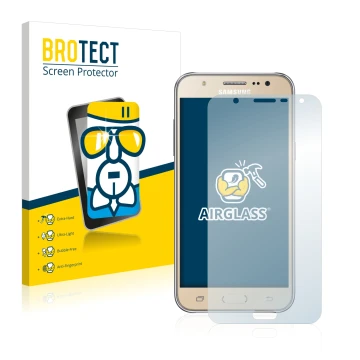 Vorderseite einer Produktverpackung mit dem Markenlogo BROTECT. Daneben ist das Gerät Samsung Galaxy J7 2016 mit dem zugehörig
