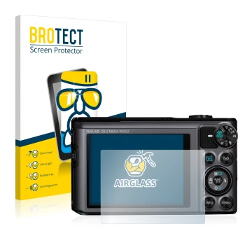 Vorderseite einer Produktverpackung mit dem Markenlogo BROTECT. Daneben ist das Gerät Canon PowerShot SX720 HS mit dem zugehör