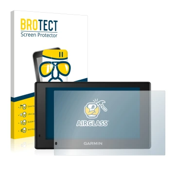 Vorderseite einer Produktverpackung mit dem Markenlogo BROTECT. Daneben ist das Gerät Garmin DriveSmart 50 LMT-D mit dem zugeh