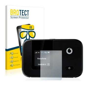 Vorderseite einer Produktverpackung mit dem Markenlogo BROTECT. Daneben ist das Gerät Vodafone R215 WLAN Router mit dem zugehö