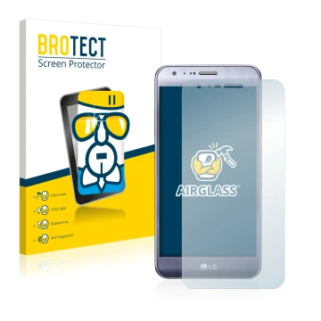 Vorderseite einer Produktverpackung mit dem Markenlogo BROTECT. Daneben ist das Gerät LG X Mach mit dem zugehörigen Displaysch
