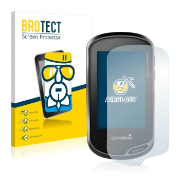 Vorderseite einer Produktverpackung mit dem Markenlogo BROTECT. Daneben ist das Gerät Garmin Oregon 750t mit dem zugehörigen D