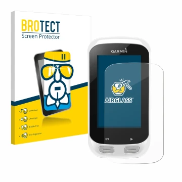 Vorderseite einer Produktverpackung mit dem Markenlogo BROTECT. Daneben ist das Gerät Garmin Edge Explore 1000 mit dem zugehör