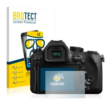 Vorderseite einer Produktverpackung mit dem Markenlogo BROTECT. Daneben ist das Gerät Panasonic Lumix DMC-FZ2000 mit dem zugeh