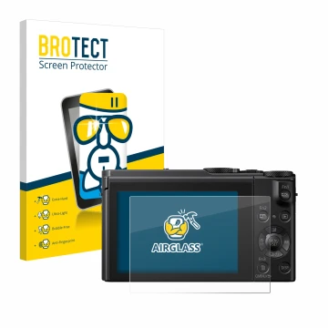 Vorderseite einer Produktverpackung mit dem Markenlogo BROTECT. Daneben ist das Gerät Panasonic Lumix DMC-LX15 mit dem zugehör