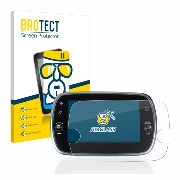 Vorderseite einer Produktverpackung mit dem Markenlogo BROTECT. Daneben ist das Gerät Fiat 500 Abarth Uconnet 7