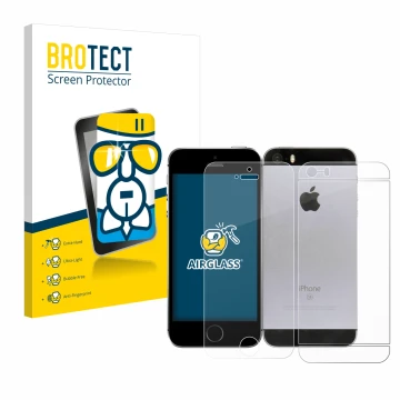 Vorderseite einer Produktverpackung mit dem Markenlogo BROTECT. Daneben ist das Gerät Apple iPhone SE 2016 (Display+Rückseite)