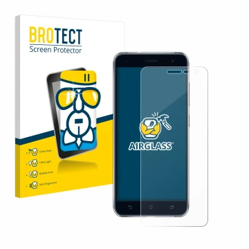 Vorderseite einer Produktverpackung mit dem Markenlogo BROTECT. Daneben ist das Gerät ASUS ZenFone 3 ZE520KL mit dem zugehörig