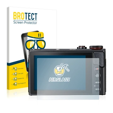 Vorderseite einer Produktverpackung mit dem Markenlogo BROTECT. Daneben ist das Gerät Canon PowerShot G9 X Mark II mit dem zug
