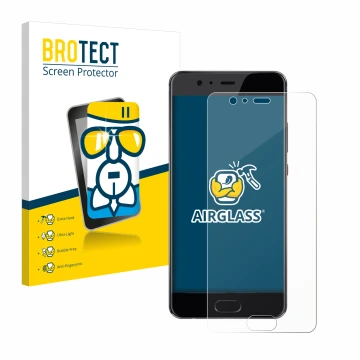 Vorderseite einer Produktverpackung mit dem Markenlogo BROTECT. Daneben ist das Gerät Huawei P10 Plus mit dem zugehörigen Disp