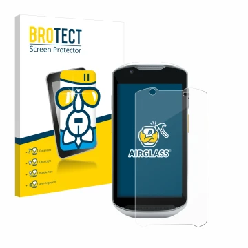 Vorderseite einer Produktverpackung mit dem Markenlogo BROTECT. Daneben ist das Gerät Zebra TC56 mit dem zugehörigen Displaysc